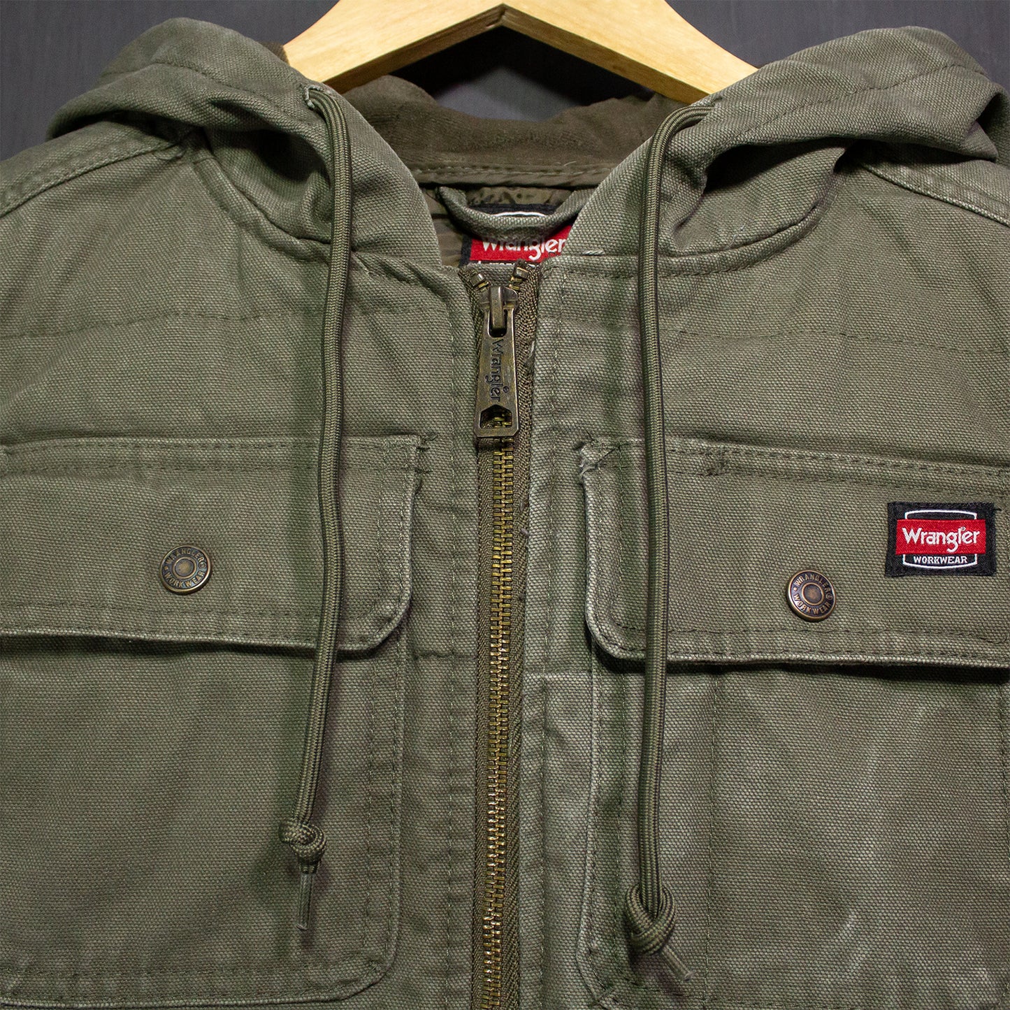 Wrangler, Hooded Vest Jacket Zip Workwear.