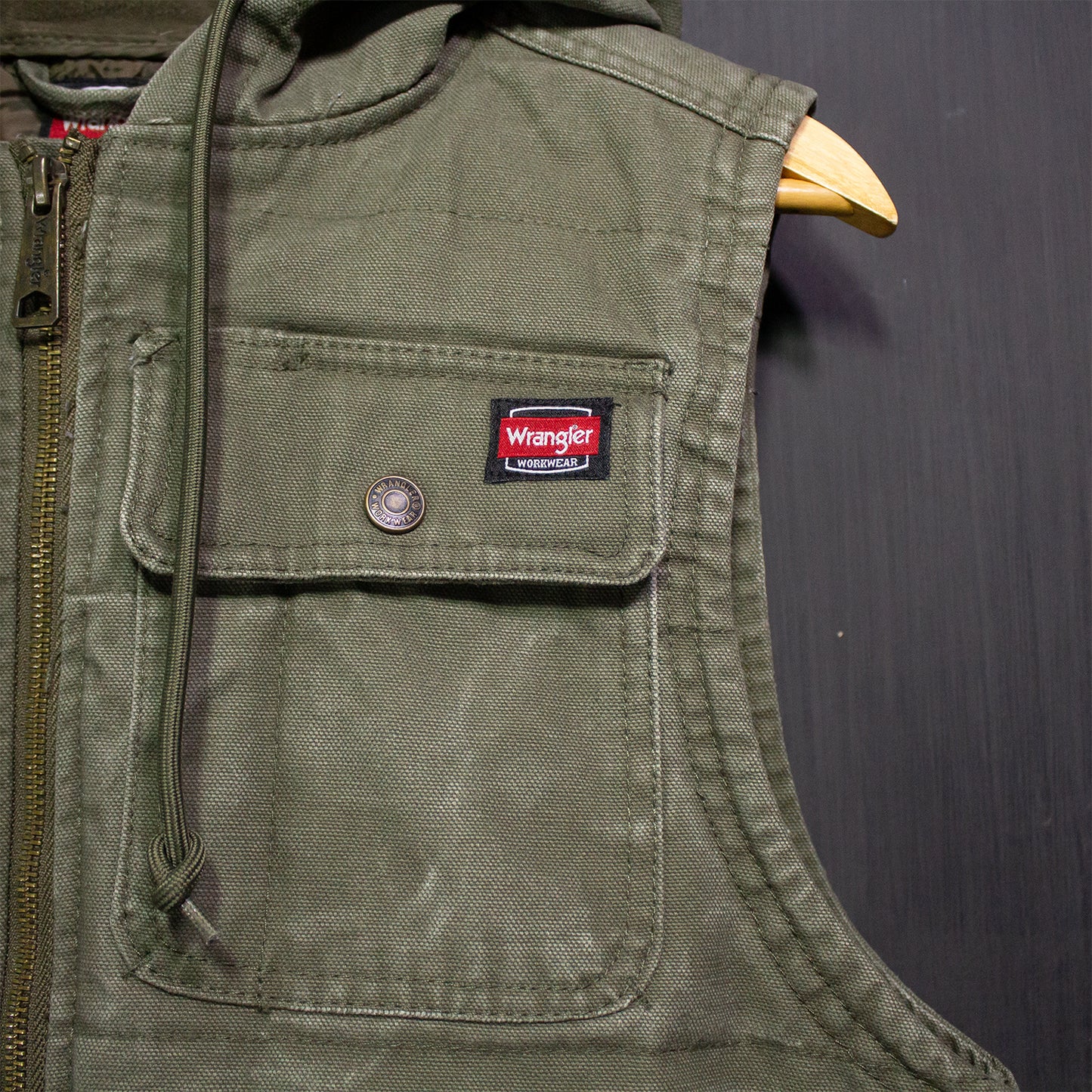 Wrangler, Hooded Vest Jacket Zip Workwear.