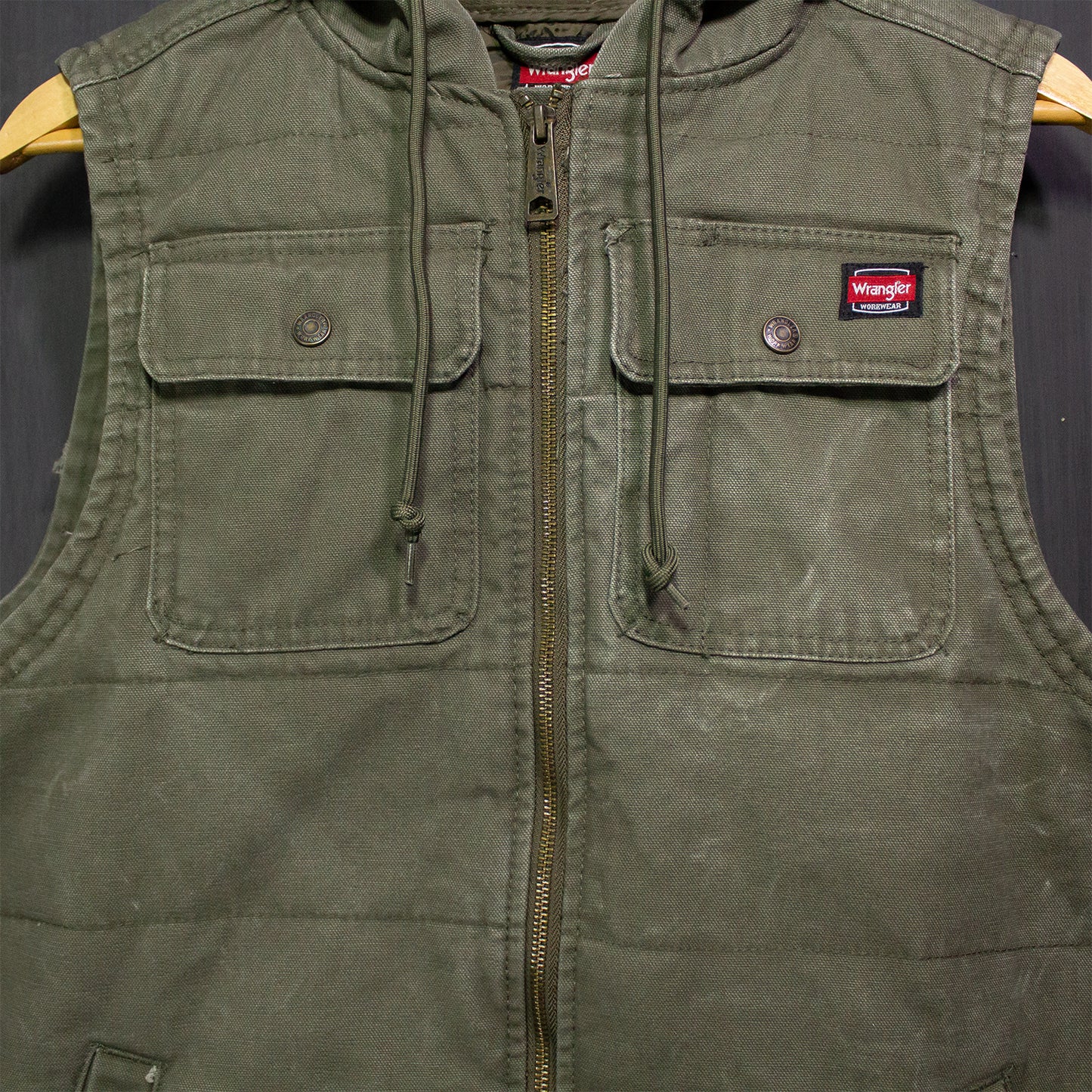 Wrangler, Hooded Vest Jacket Zip Workwear.